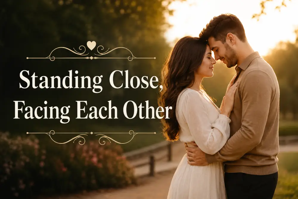 Romantic couple standing together and focusing on each other Romantic couple standing together and focusing on each other